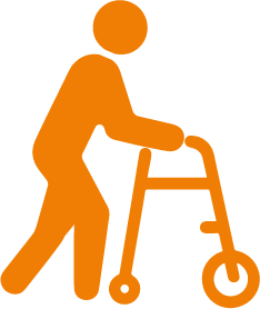 Mann mit einem Rollator.