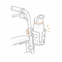 Skizze eines E-Mobils mit einem Getränkehalter im Detail.