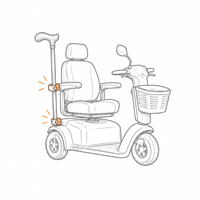 Skizze eines E-Mobils mit einer Tasche an der Seite.