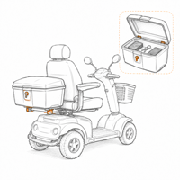 Skizze eines E-Mobils mit einer großen Transportbox.